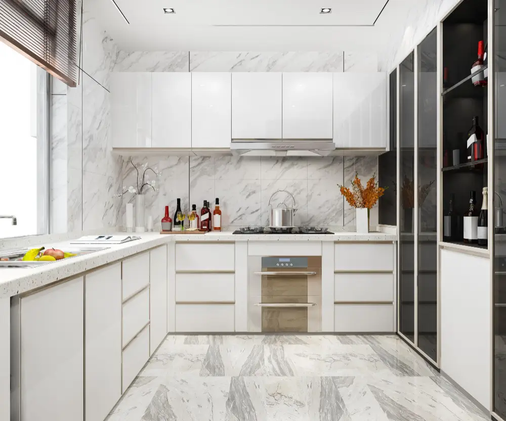 Elegant kitchen showcasing kitchen sink and cabinets